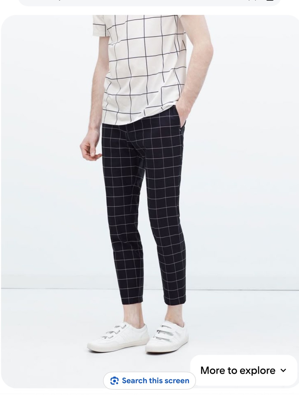 ZARA  Men’s Black Windowpane Slim Crop Pants.